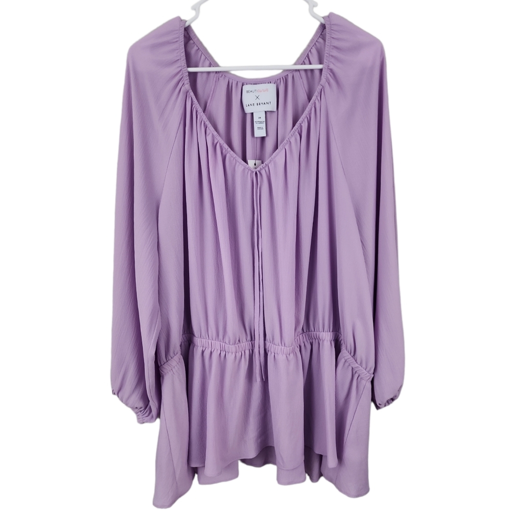 Beauticurve x Lane Bryant Peplum Crepe Top Long Sleeve Lavender Lilac Sz 28